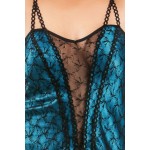 plus size-044 Glamorous satin and lace Overlay babydoll Turquoise  S-6XL Babydolls-Nine X